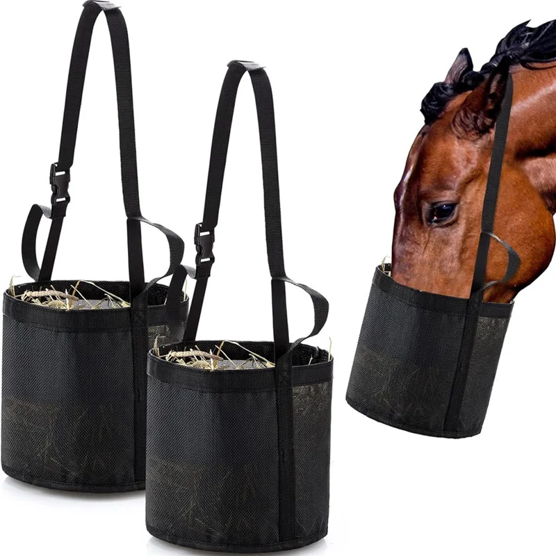 Size L Horse Hay Feeder Bag Adjustable Portable Mesh Design Nylon Hay Feeding Bag for Equestrian Travel