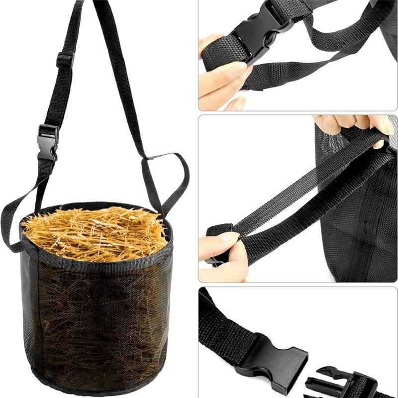 Size L Horse Hay Feeder Bag Adjustable Portable Mesh Design Nylon Hay Feeding Bag for Equestrian Travel