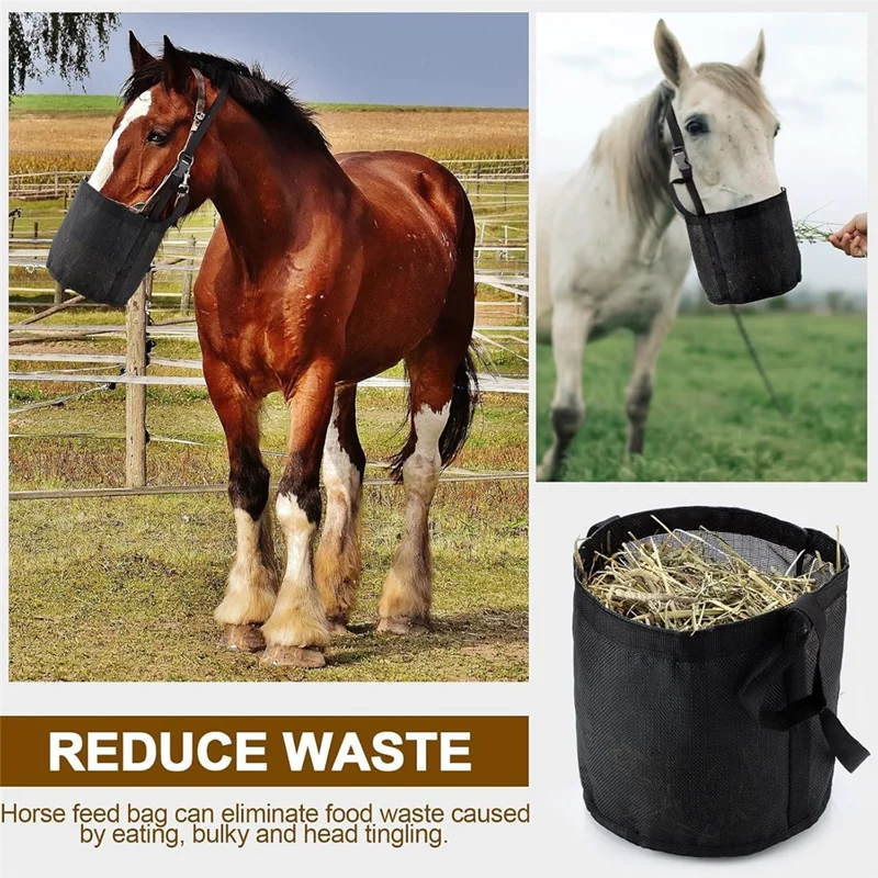 Size L Horse Hay Feeder Bag Adjustable Portable Mesh Design Nylon Hay Feeding Bag for Equestrian Travel