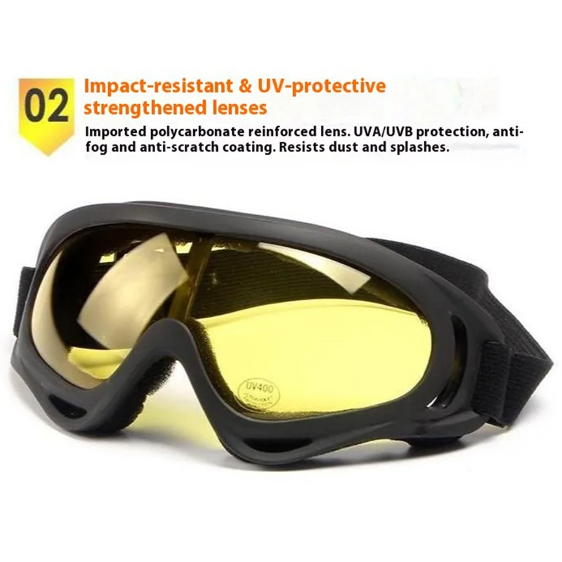 Lunettes tactiques X400 pour le plein air, la conduite de moto, le ski, protection des yeux contre le vent - Lentilles jaunes
