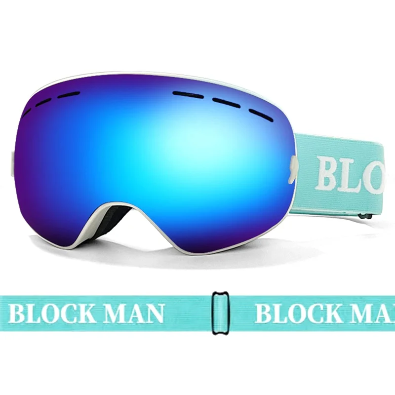 BLOCK MAN 218 Outdoor Skiing Goggles TPU Frame+PC Lens Glasses Goggles with Strap for Snowboarding - White / Blue