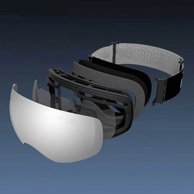 BLOCK MAN 218 Outdoor Skiing Goggles TPU Frame+PC Lens Glasses Goggles with Strap for Snowboarding - White / Blue