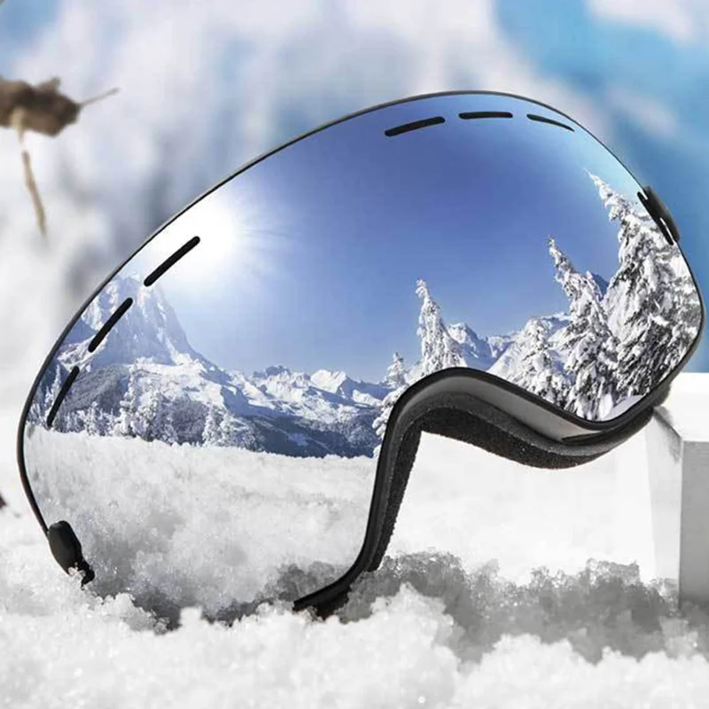 BLOCK MAN 218 Outdoor Skiing Goggles TPU Frame+PC Lens Glasses Goggles with Strap for Snowboarding - White / Blue