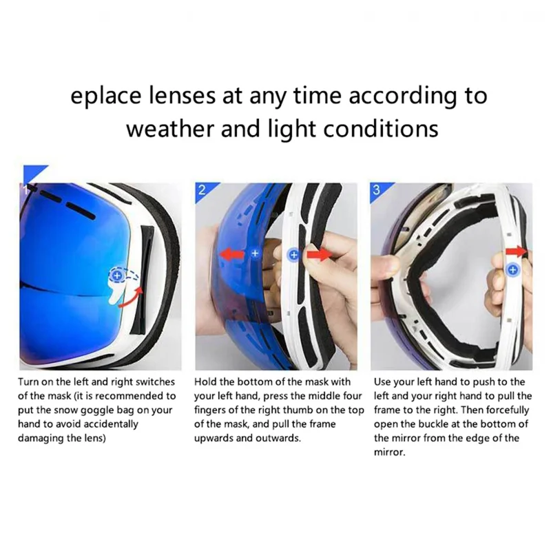 BLOCK MAN 218 Outdoor Skiing Goggles TPU Frame+PC Lens Glasses Goggles with Strap for Snowboarding - White / Blue