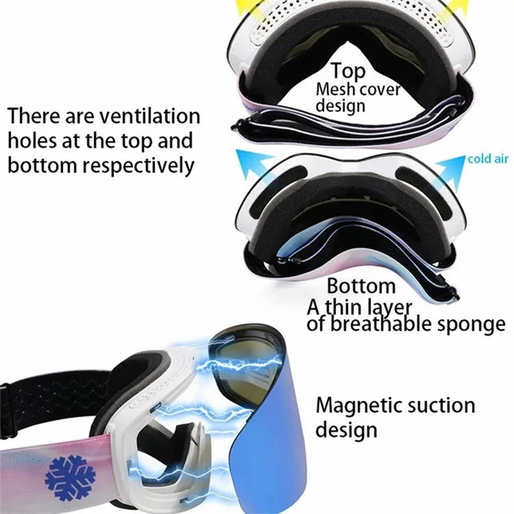 SNOWLEDGE HB-197B Sports Magnetic Ski Goggles Boardless Double Layer Anti-Fog Ski Glasses Skiing Gear - Baby Blue