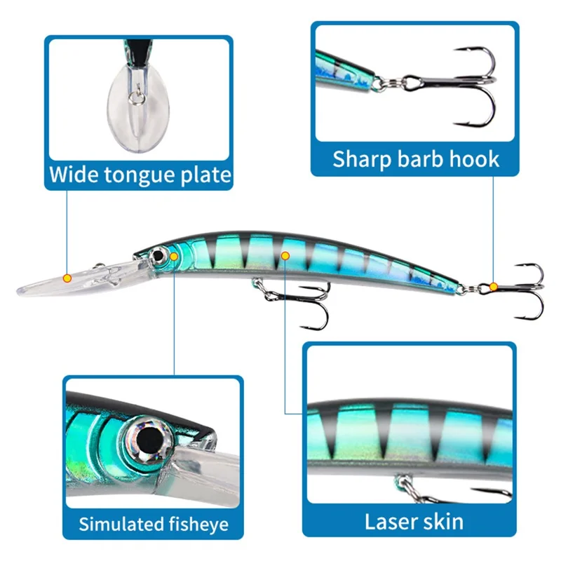 Leurre de pêche XY-118 Bait 3D Imitation Vie-like Hard ABS Minnow Crankbait Swimbait - Noir+Bleu