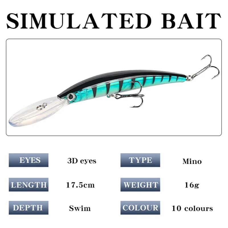 Leurre de pêche XY-118 Bait 3D Imitation Vie-like Hard ABS Minnow Crankbait Swimbait - Noir+Bleu
