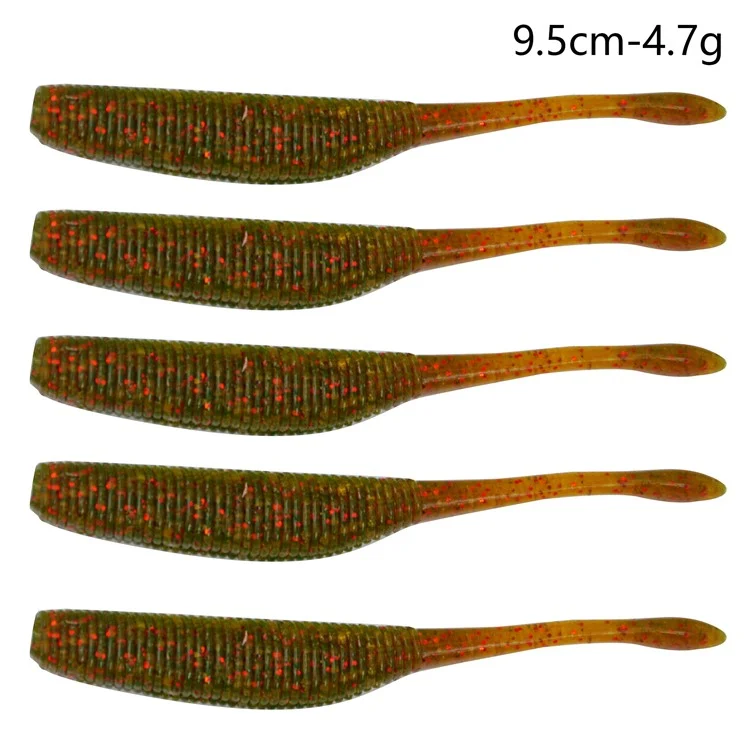 5PCS 9,5cm Simulation Worm Fishing Lure Fishing Bait Artificial Worm Lures - Motor Oil Color