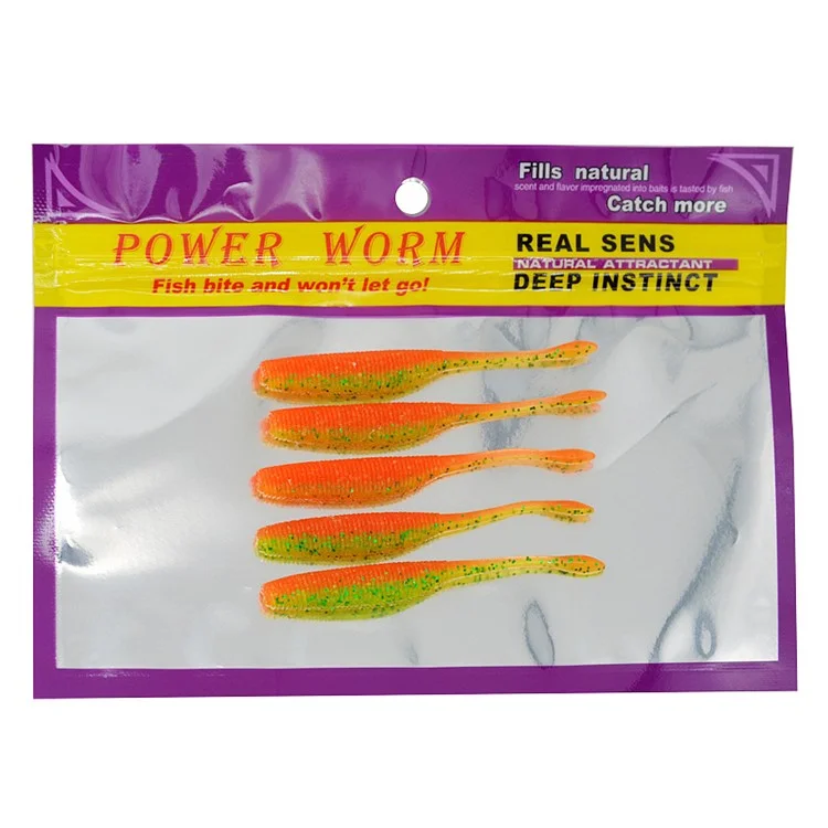 5PCS 9,5cm Simulation Worm Fishing Lure Fishing Bait Artificial Worm Lures - Motor Oil Color