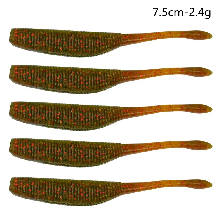 5 piezas de gusano de simulación de pesca 7,5 cm Cebo de pesca artificial Gusanos Cebos - Color de aceite de motor