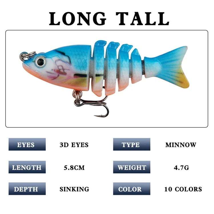 XY-334 Colorful Six-section ABS Bionic Fish Bait Single Hook Lifelike Fishing Lure for River Sea - Type 1