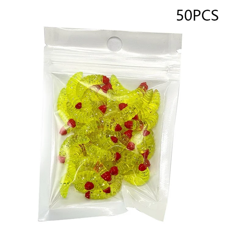 50PCS 2.4cm Simulación Gusano Cebo de Pesca 0.4g Falso Gusano Cebo de Pesca Señuelos de Gusano Artificial - Amarillo