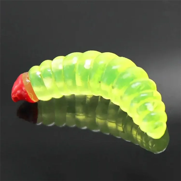50PCS 2.4cm Simulación Gusano Cebo de Pesca 0.4g Falso Gusano Cebo de Pesca Señuelos de Gusano Artificial - Amarillo
