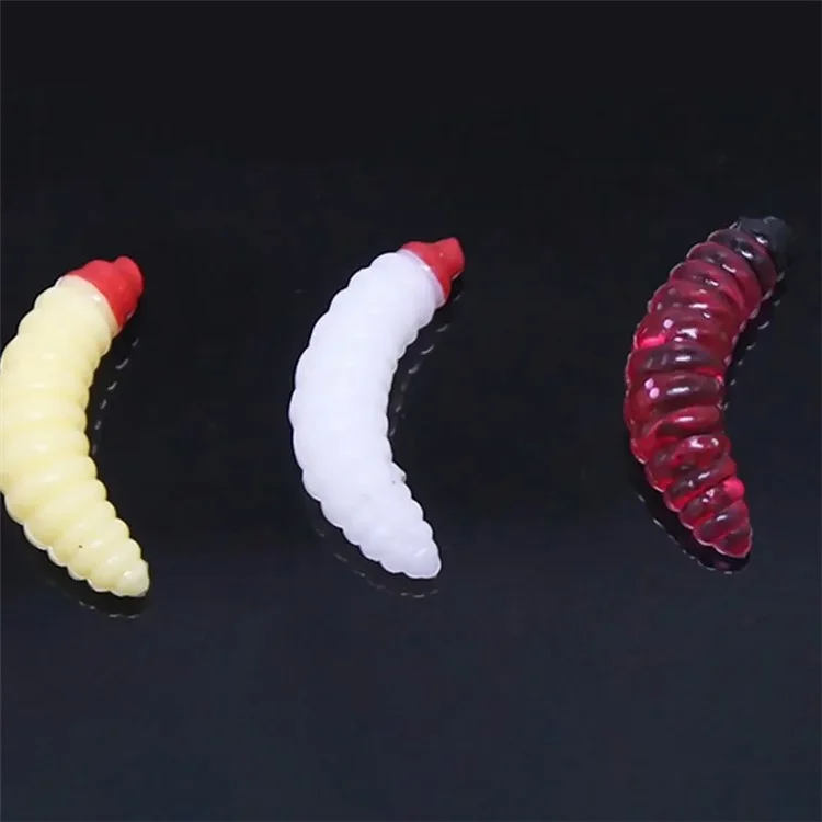 50PCS 2.4cm Simulación Gusano Cebo de Pesca 0.4g Falso Gusano Cebo de Pesca Señuelos de Gusano Artificial - Amarillo