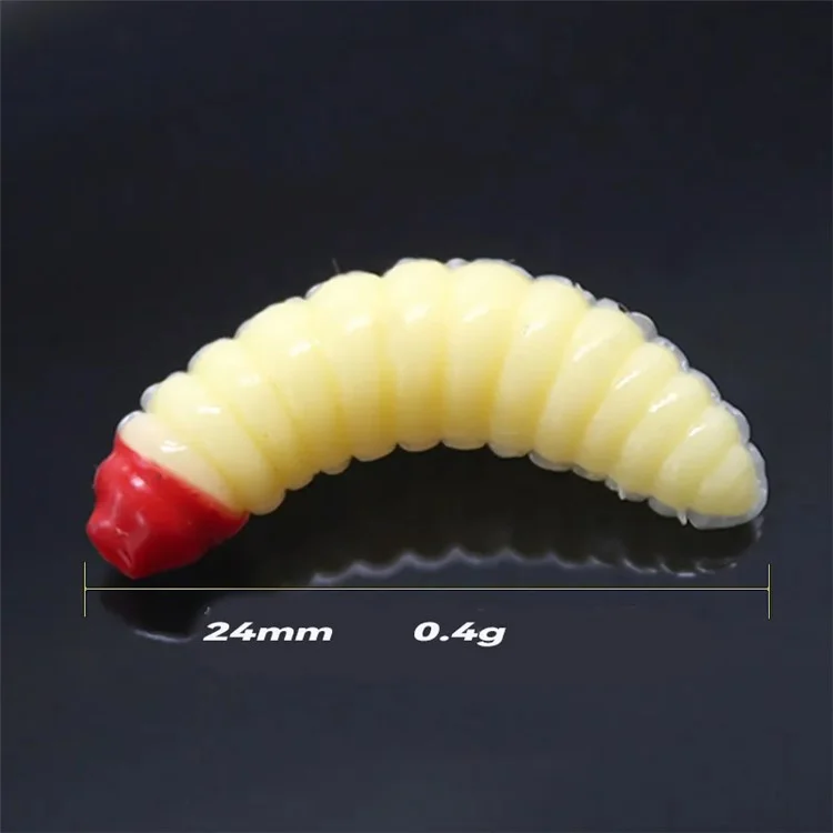 50PCS 2.4cm Simulación Gusano Cebo de Pesca 0.4g Falso Gusano Cebo de Pesca Señuelos de Gusano Artificial - Amarillo