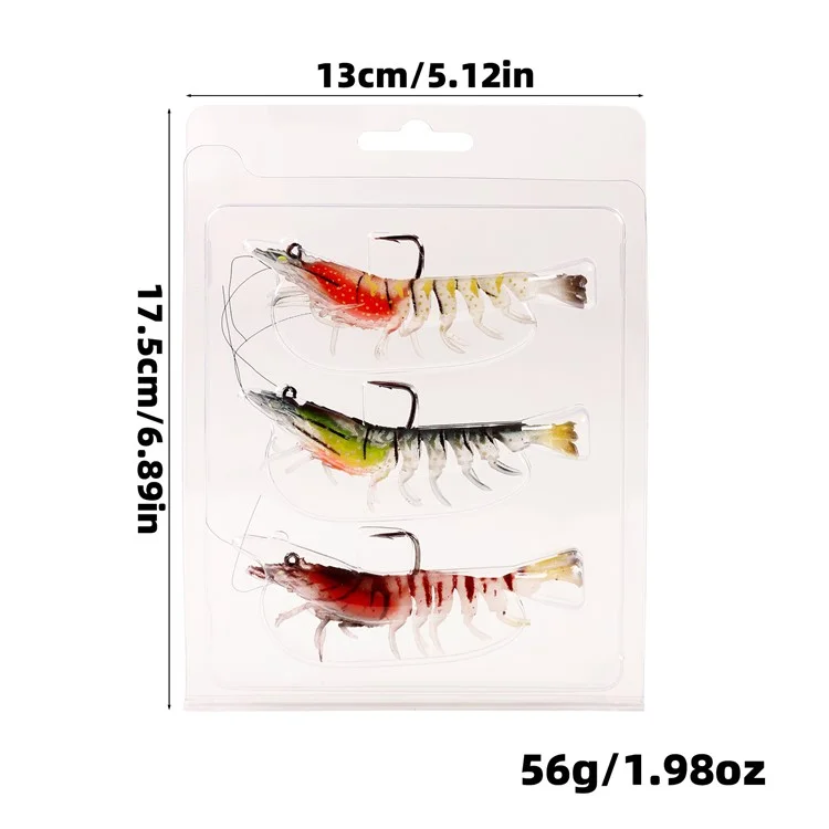 3PCS 9cm Luminous Lead Coating Shrimp Lure 12g Soft Baits Fishing Tackles - Style A