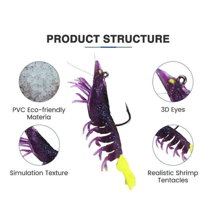 3PCS 9cm Luminous Lead Coating Shrimp Lure 12g Soft Baits Fishing Tackles - Style A