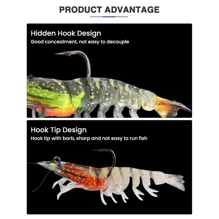 3PCS 9cm Luminous Lead Coating Shrimp Lure 12g Soft Baits Fishing Tackles - Style A
