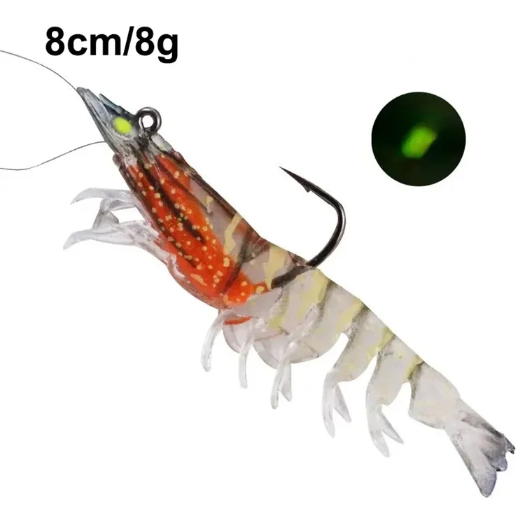 8cm Luminous Lead Coating Shrimp Lure 8g Soft Bait Fishing Tackle with Hook - 5