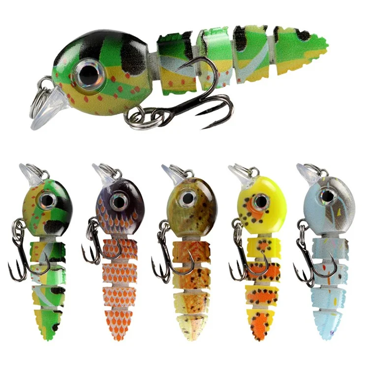 5PCS Esche da Pesca Dure a 5 Sezioni con Aspetto Realistico di Pesce e Scatola di Stoccaggio - Colori Misti