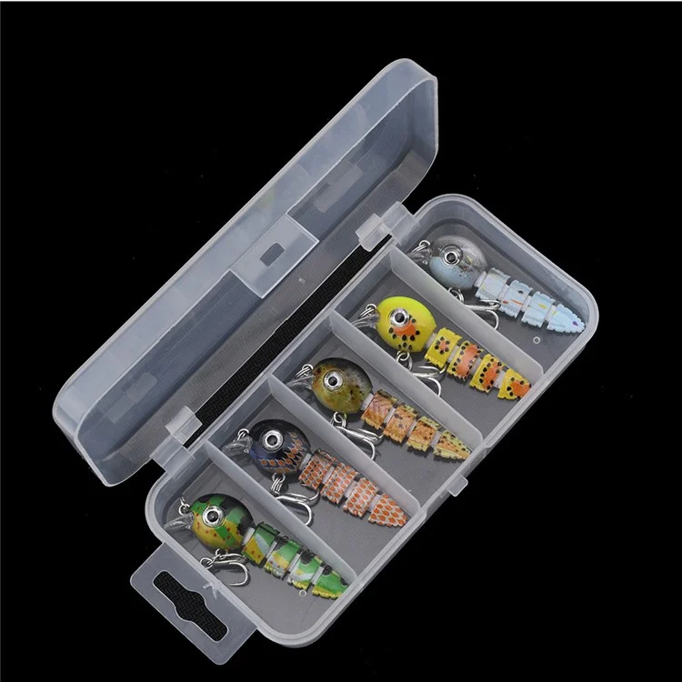 5PCS Esche da Pesca Dure a 5 Sezioni con Aspetto Realistico di Pesce e Scatola di Stoccaggio - Colori Misti