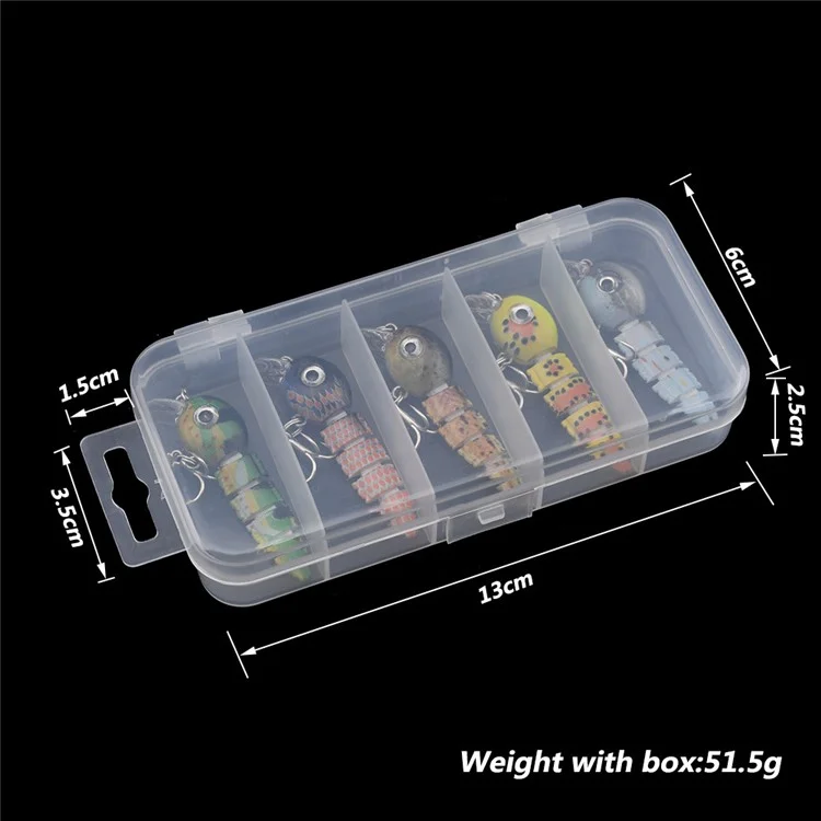 5PCS Esche da Pesca Dure a 5 Sezioni con Aspetto Realistico di Pesce e Scatola di Stoccaggio - Colori Misti