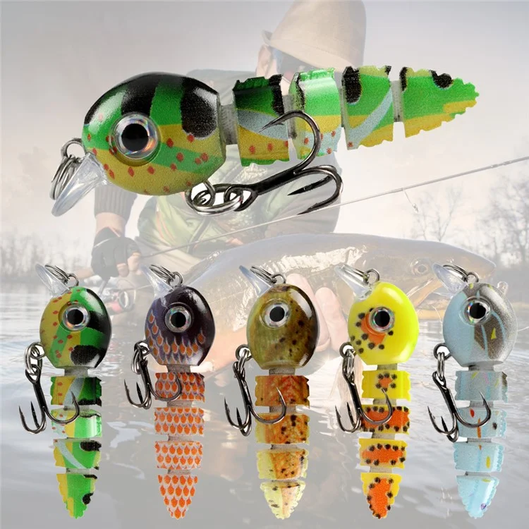5PCS Esche da Pesca Dure a 5 Sezioni con Aspetto Realistico di Pesce e Scatola di Stoccaggio - Colori Misti