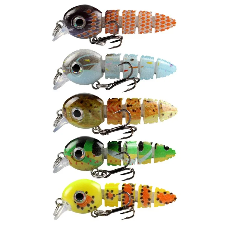 5PCS Esche da Pesca Dure a 5 Sezioni con Aspetto Realistico di Pesce e Scatola di Stoccaggio - Colori Misti