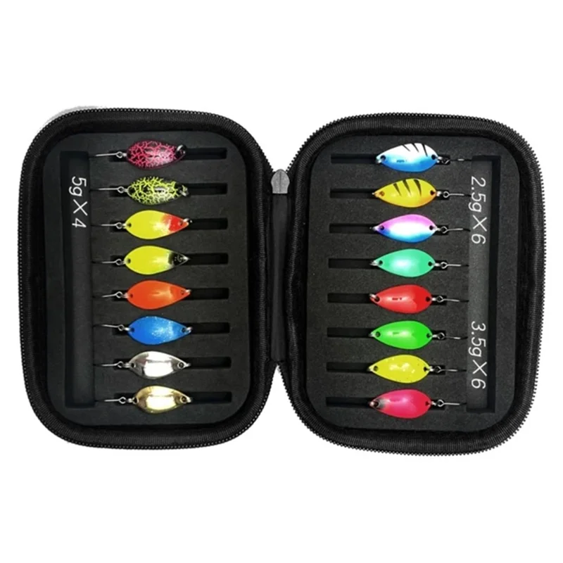 16Pcs 2.5g / 3.5g / 5g Trout Spoon Set Fishing Artificial Bait Spinner Blinker Trout Bait Spoons with Storage Bag
