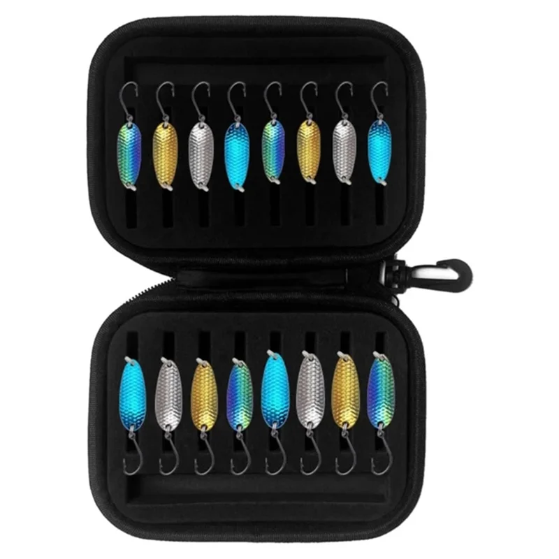 16Pcs 1.5g / 2.5g / 3.5g / 5g Fishing Trout Spoon Set Dragon Scales Design Artificial Bait Spinner Spoons with Storage Bag