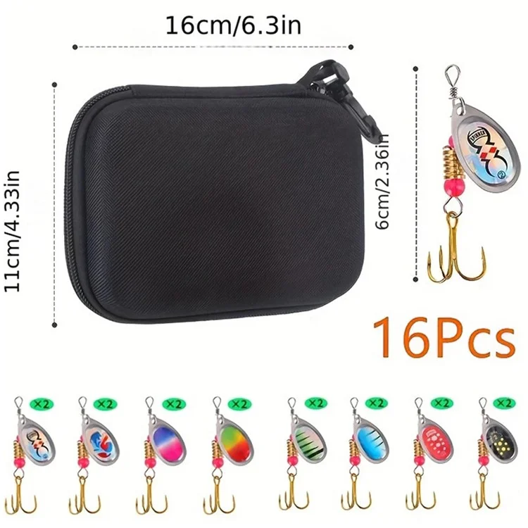 16Pcs 3g Metal Spinner Bait Fishing Lure Artificial Spinner Bait with Storage Bag - Style A