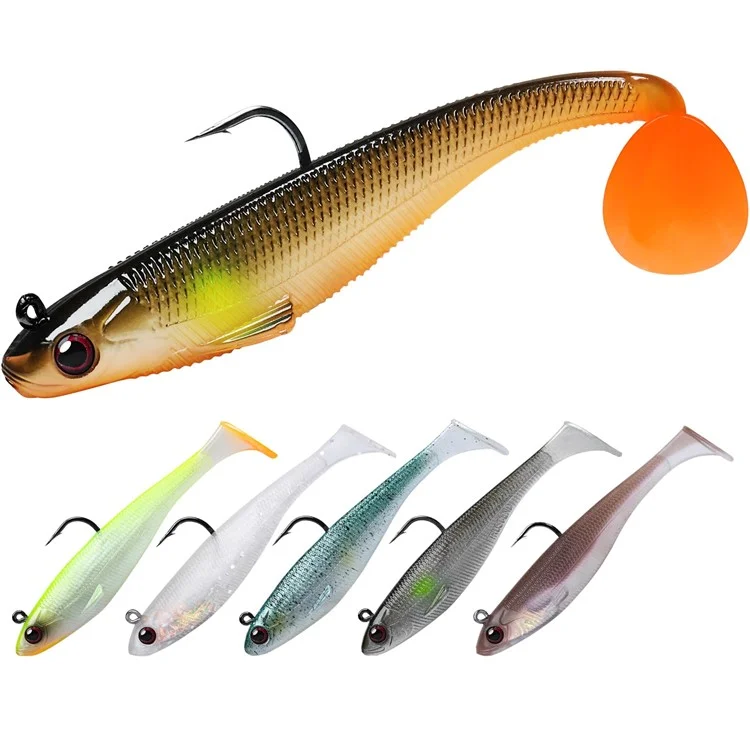 Set da 6 pezzi / Set da 9 cm 12 g Esche per pesca con esca morbida preassemblata Jig Head Paddle Tail Swim Fish