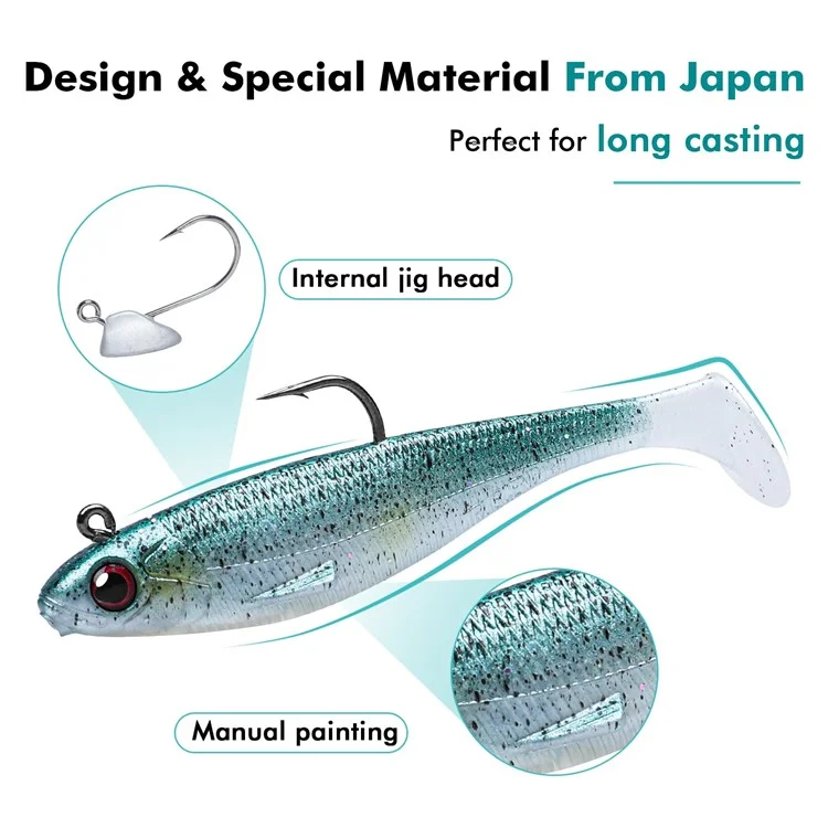 Set da 6 pezzi / Set da 9 cm 12 g Esche per pesca con esca morbida preassemblata Jig Head Paddle Tail Swim Fish