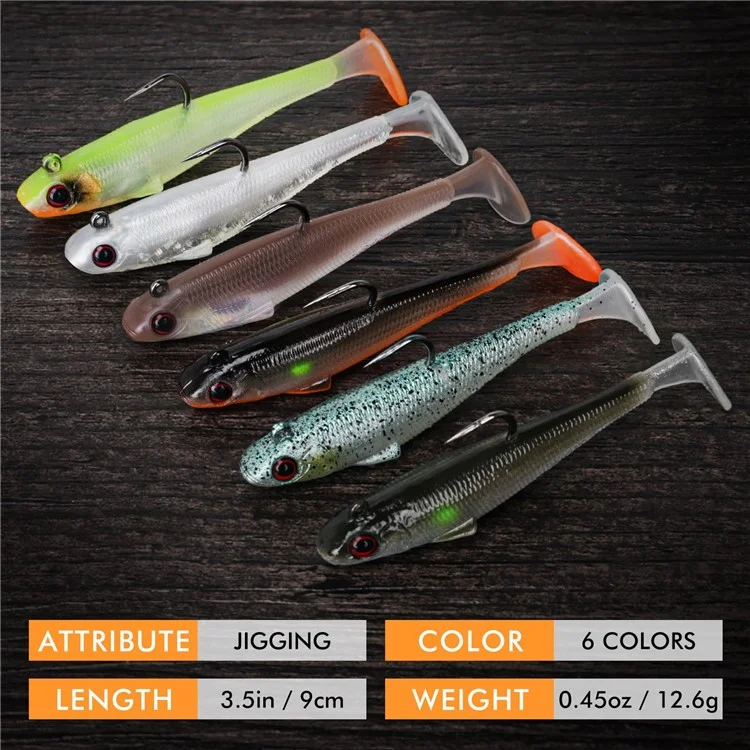 Set da 6 pezzi / Set da 9 cm 12 g Esche per pesca con esca morbida preassemblata Jig Head Paddle Tail Swim Fish