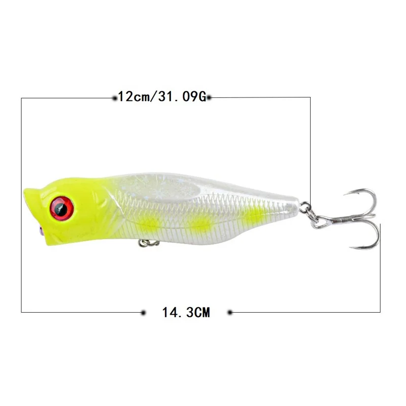 G52F 12cm 31.09g Artificial Plastic Popper Bait 3D Eyes Laser Fishing Lure with Hook - Style 1