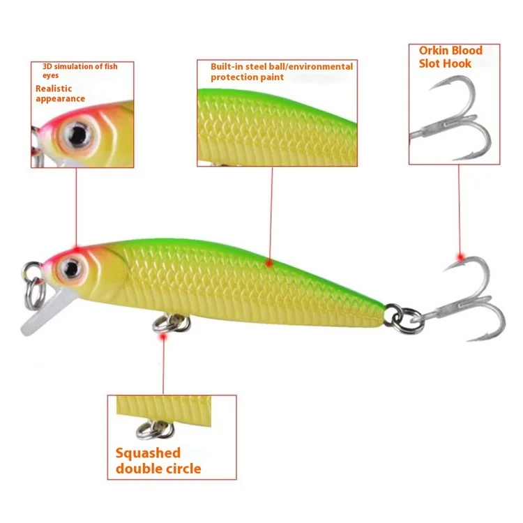G61F 5.65cm 2.76g Lifelike 3D Eyes Fishing Lure Built-In Steel Balls Plastic Hard Bait with Hook - Style 8