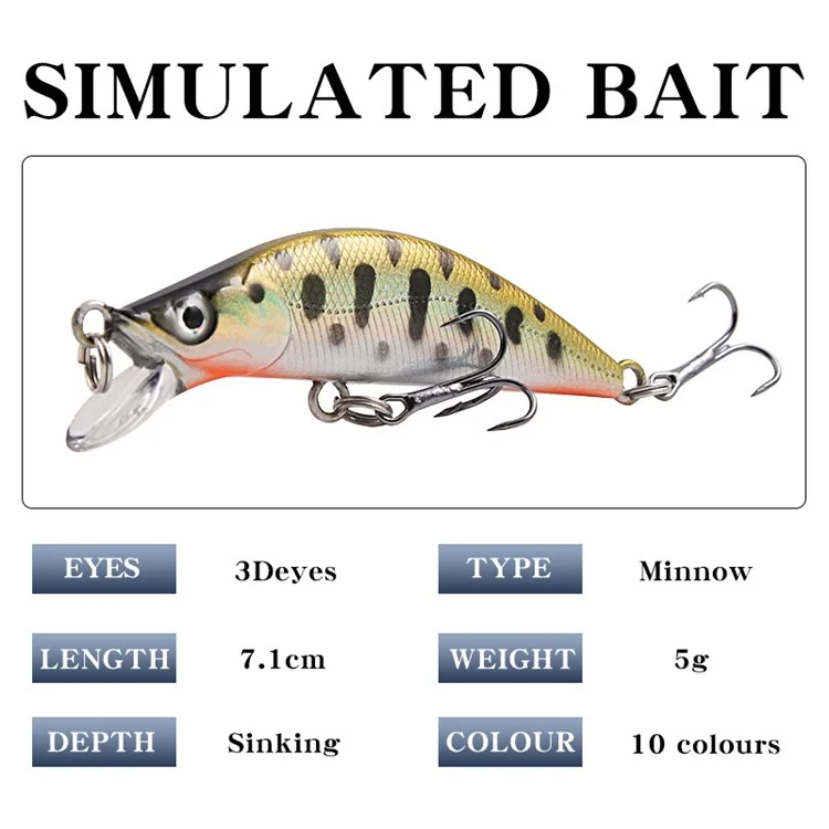 XY-613 Двойной крючок 3D глаза Натуралистичная приманка Minnow Fishing Lure Laser ABS Hard Bionic Fish Bait - Черная точка + Желтый