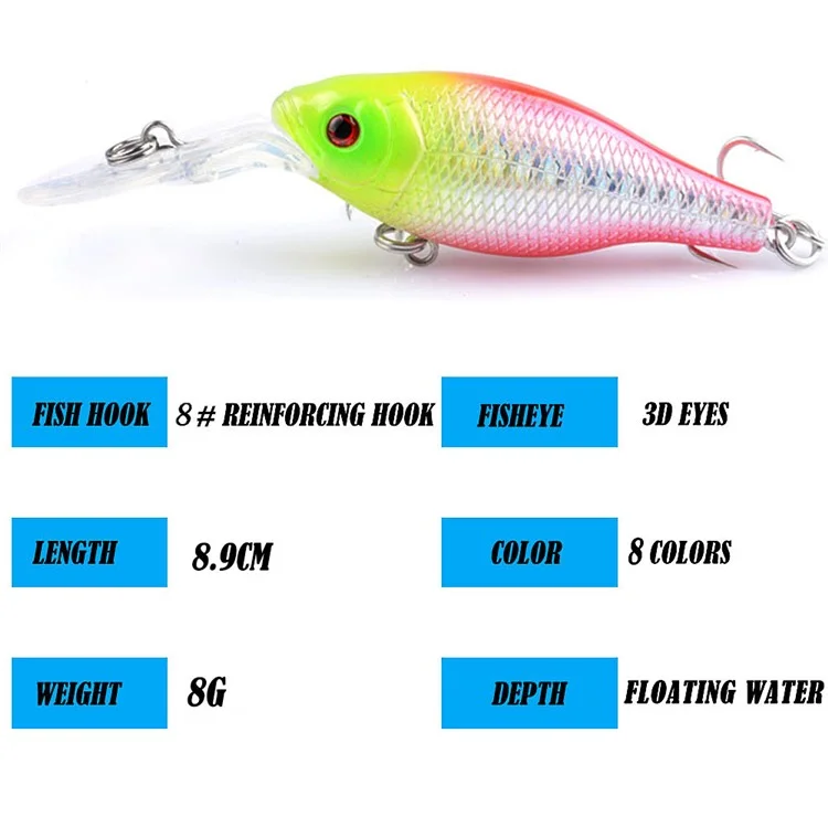 G18d 8.9cm 8g Placa de Lengua Larga Crankbait Artificial Lure Lure Cebo de Pesca de Plástico Con Gancho - Estilo 7