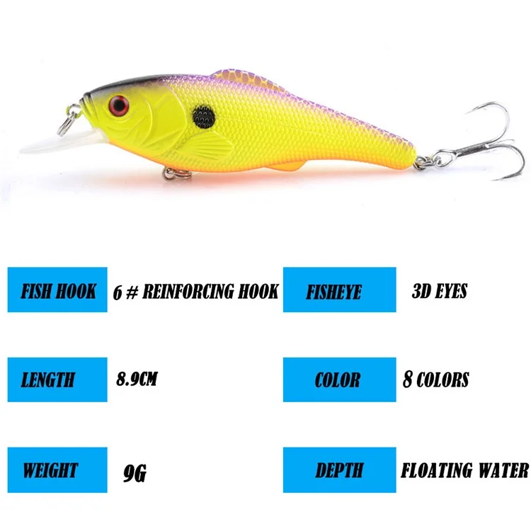 N23D 8.9cm 9g Floating Minnow Lure Realistic 3D Eyes Plastic Hard Bait with Hook - Style 8
