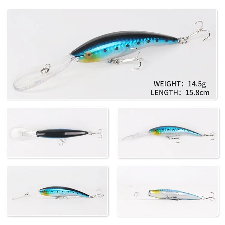XY-616 15.8cm 14.5g Long Tongue Plate Fishing Lure Double Hook Floating Artificial Bait - Black+Blue