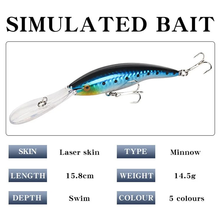 XY-616 15.8cm 14.5g Long Tongue Plate Fishing Lure Double Hook Floating Artificial Bait - Black+Blue