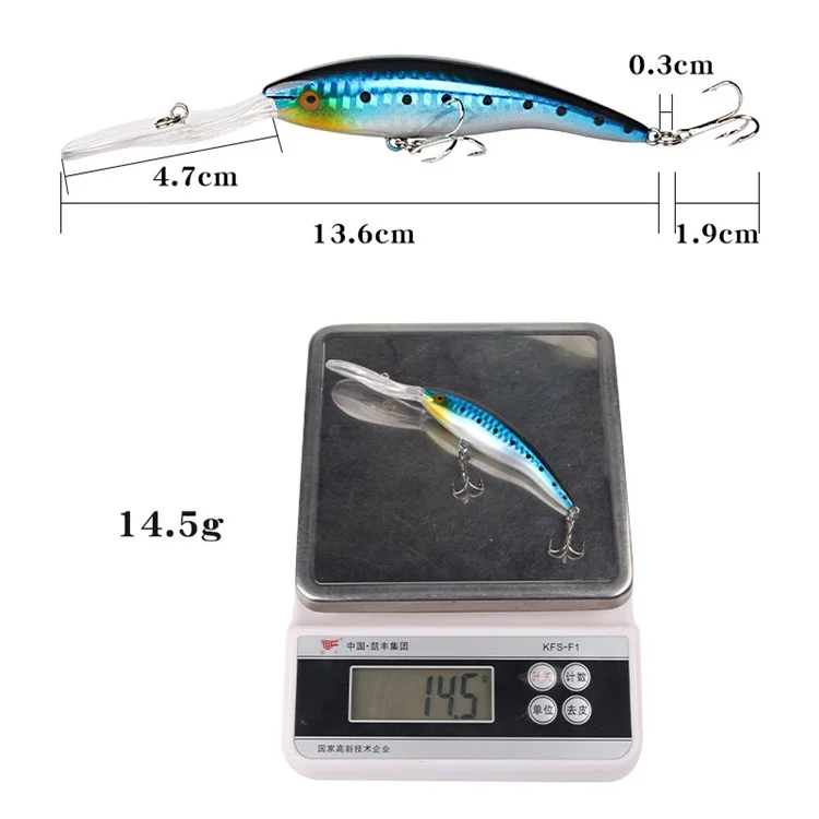 XY-616 15.8cm 14.5g Long Tongue Plate Fishing Lure Double Hook Floating Artificial Bait - Black+Blue