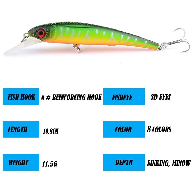 N20d 10,8 cm 11,5 g 3D Augen Sinken Minnow Köder Laser Plastikfischerei Köder Mit Haken - Stil 1