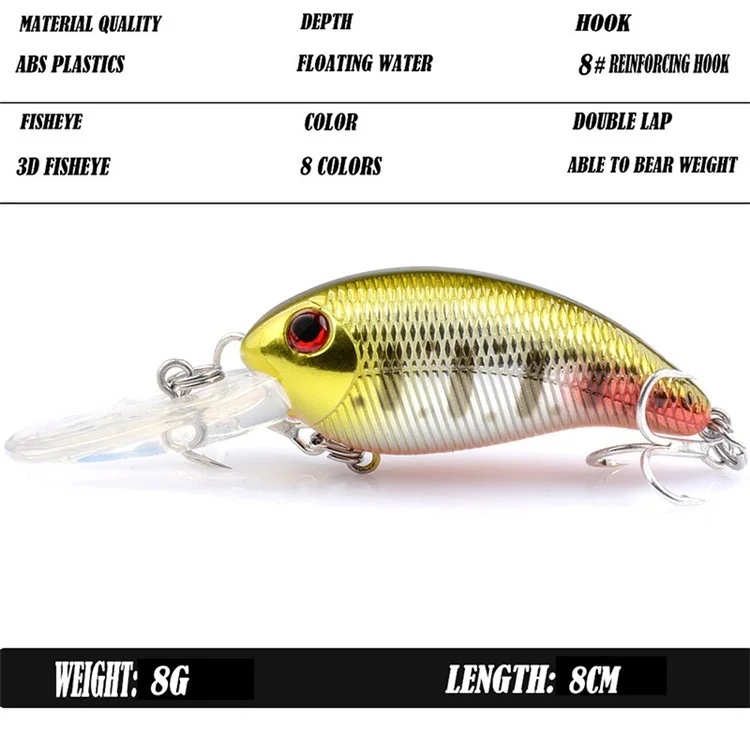 G22D 8cm 8g Placa de Lengua Larga Crankbait Artificial Señuelo Flotante Cebado de Pesca de Plástico Con Gancho - Estilo 8