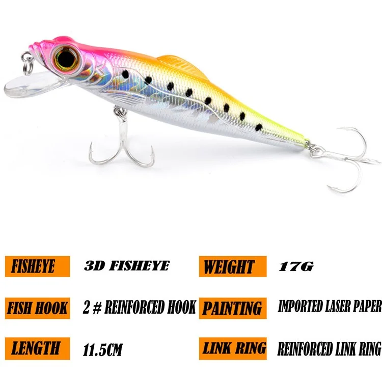 N16D Electroplated Minnow Lure Long Casting 3D Eyes Plastic Fishing Bait with Sharp Hooks - Style 3