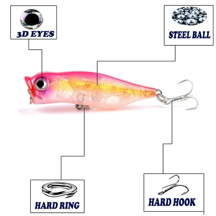 N52D 6.6cm 8.5g Built-In Steel Balls Hard Bait Plastic Lifelike Fishing Popper Lure - Style 8
