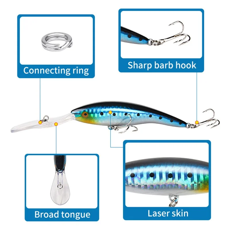 XY-616 5Pcs / Set 15.8cm 14.5g Fishing Lure Long Tongue Plate Floating Artificial Bait with Double Hook