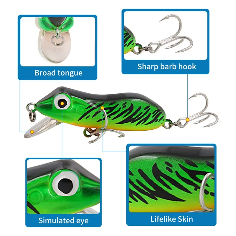 XY-605 Dual Hooks Lifelike Frog Topwater Fishing Lure Hard ABS Frog Casting Tackle Bait - Grün