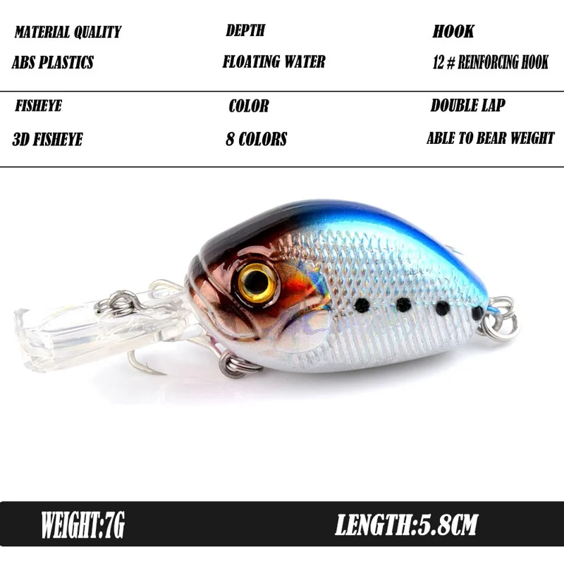G39D 5.8cm 7g Simulated 3D Eyes Floating Lure Plastic Bait with Hook Fishing Tackle - Style 7