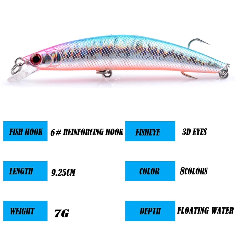 G26D 9,25 cm 7 g künstlicher Köder Minnow Floating Long Casting Fishing Hard Bait mit Haken - Stil 1